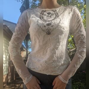 Y2K Beaded Lace Long Sleeve Top